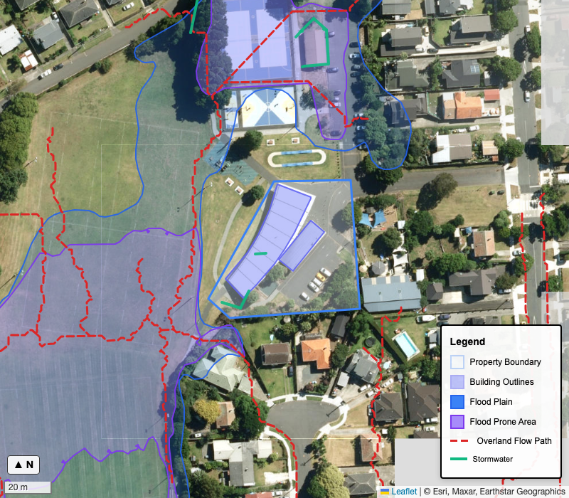 Constraint overlay: boundary, building, flood, stormwater